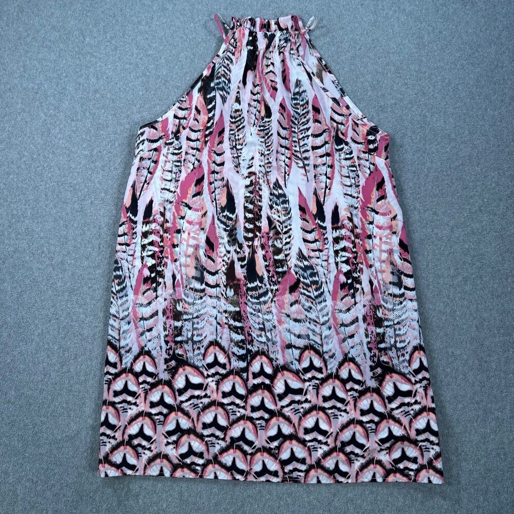 Pants Store Pink Feather Peacock Print Mini Dress Size Medium High Neck Halter